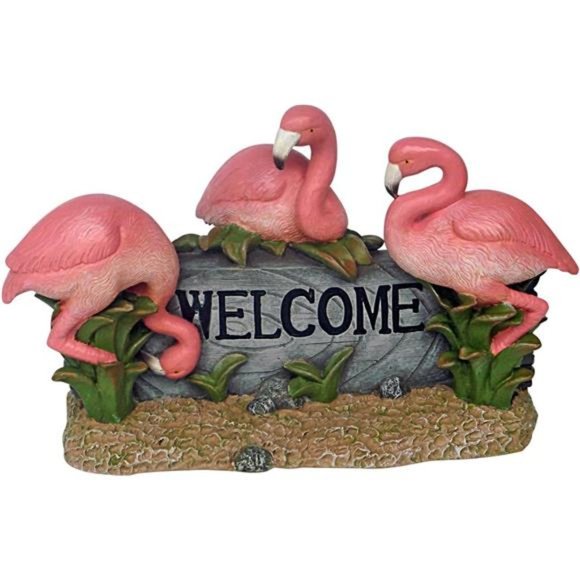Pink Flamingo Welcome Statue Multicolored